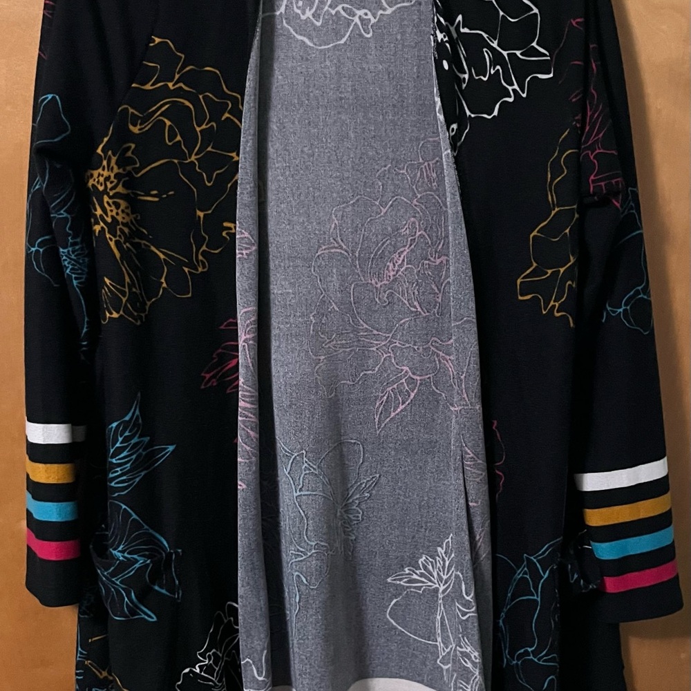 LuLaRoe Black Cardigan with Multicolor Floral Design